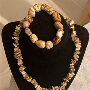 Picture Jasper Stone Beaded Necklace and Bracelet Set